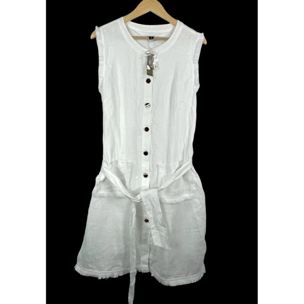 J.Crew Raw-hem mini shirtdress in linen white money preppy sz XL